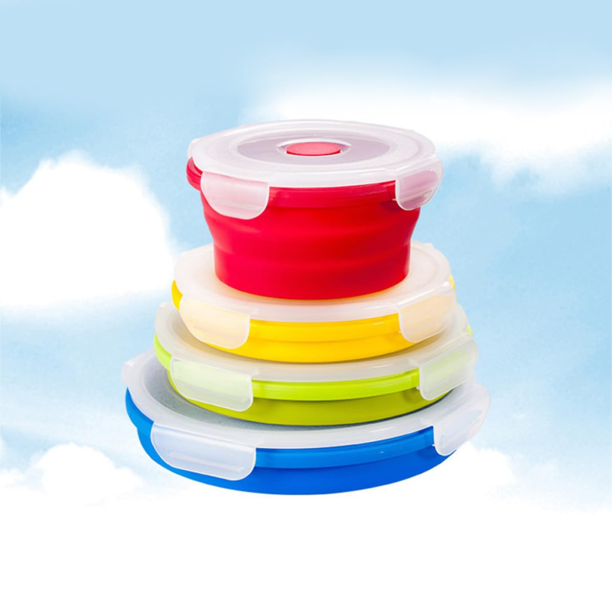 POPETPOP Contenitore Pranzo 4 Pezzi Rotondo in Silicone Pieghevole