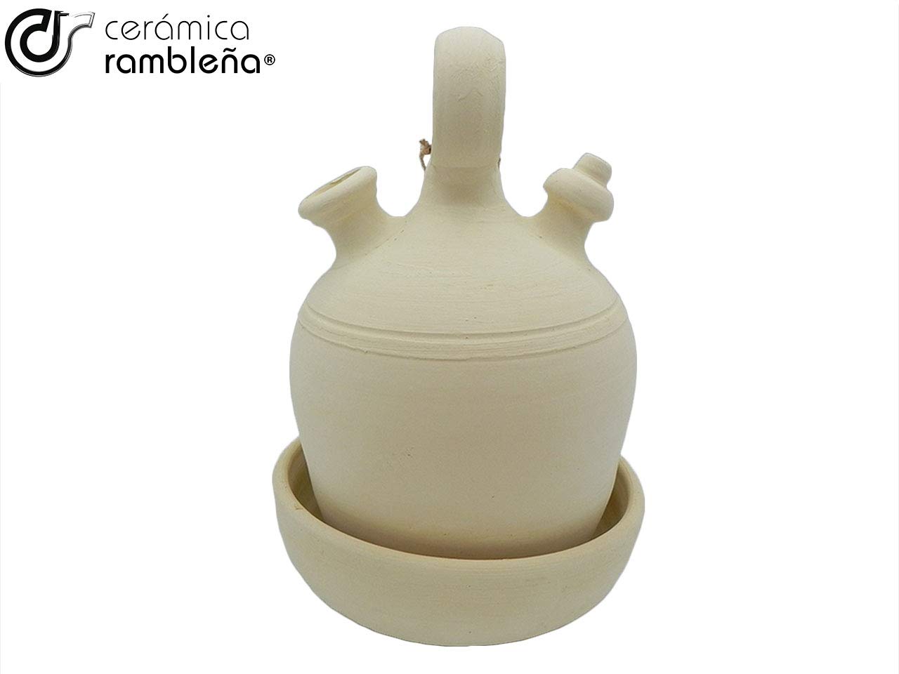 CERÁMICA RAMBLEÑA | Traditioneller Tonkrug mit rundem Henkel und breitem Boden aus La Rambla (Córdoba) | 100% Handarbeit | 3 Liter | ECO | Inklusive Schale