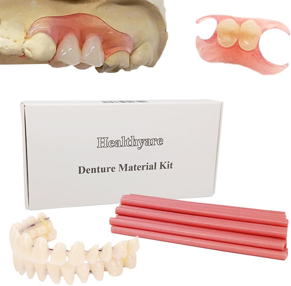 Healthyare Denture Material Kit for Repair Missing Teeth or DIY Full Denture Fake Teeth, Natural
