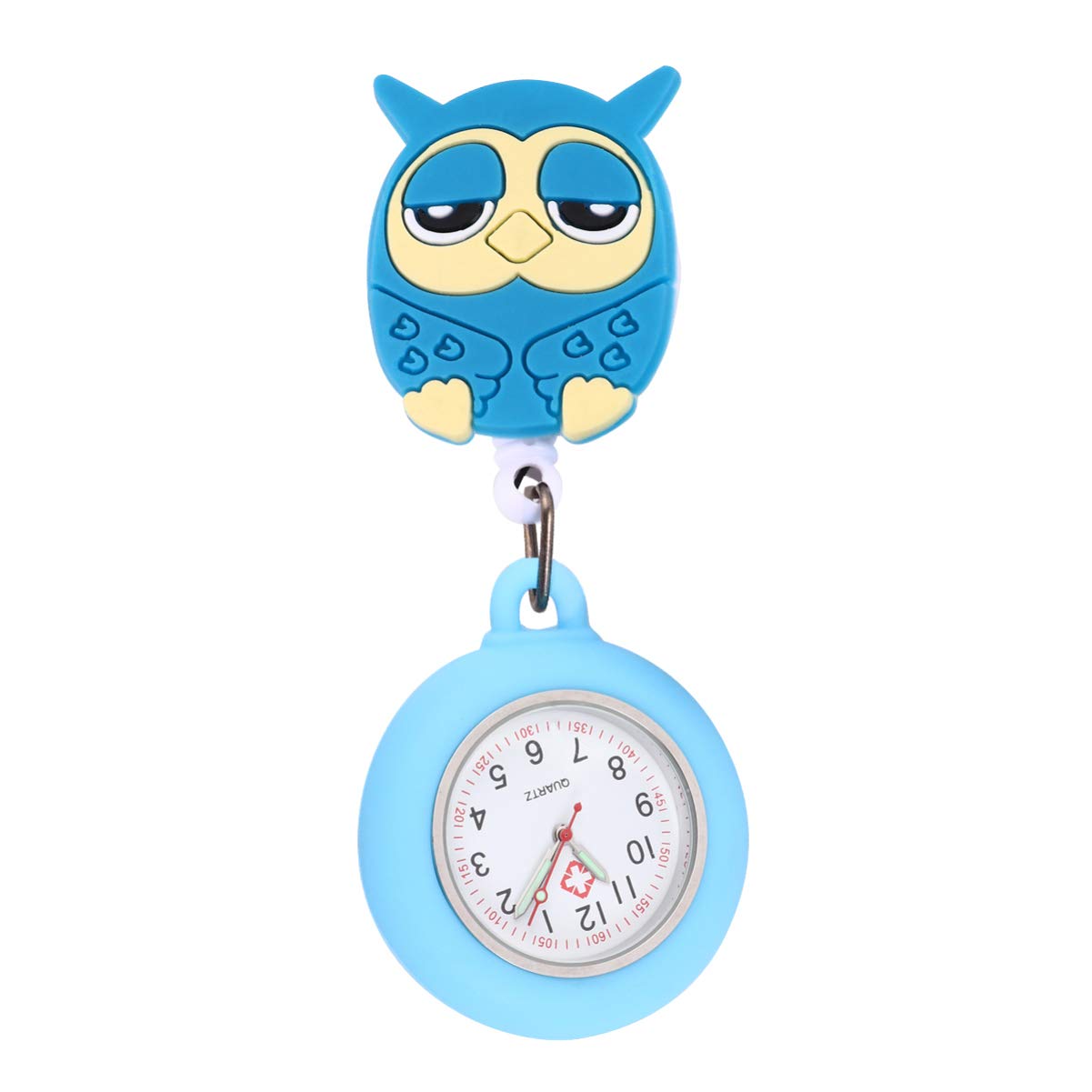 HemoblloClip-On Nurse Watch, Lovely Cartoon Owl Pocket Watch, Easy Pull Clasp Brooch Stretch Pocket Watch, Hanging Analog Quartz Watch for Nurse Doctor Kids