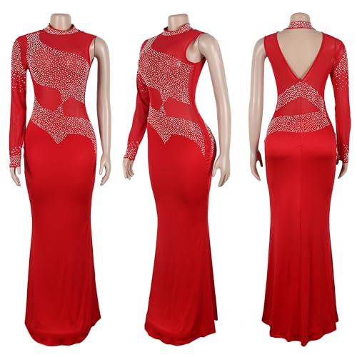 Image of PORRCEY Women's Sexy Elegant Rhinestone Bodycon Dress Hot Drilling Clubwear