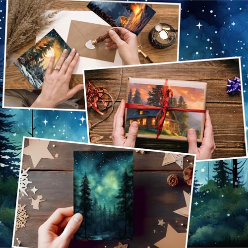Motiskyy 100 Pcs Whimsical Watercolor Illustration Starry Night Sky Blank Greeting Cards 4x6, Blank Cards, 10 Designs Stationary Set for All Occasions with Matching Rustic Envelopes and Stickers