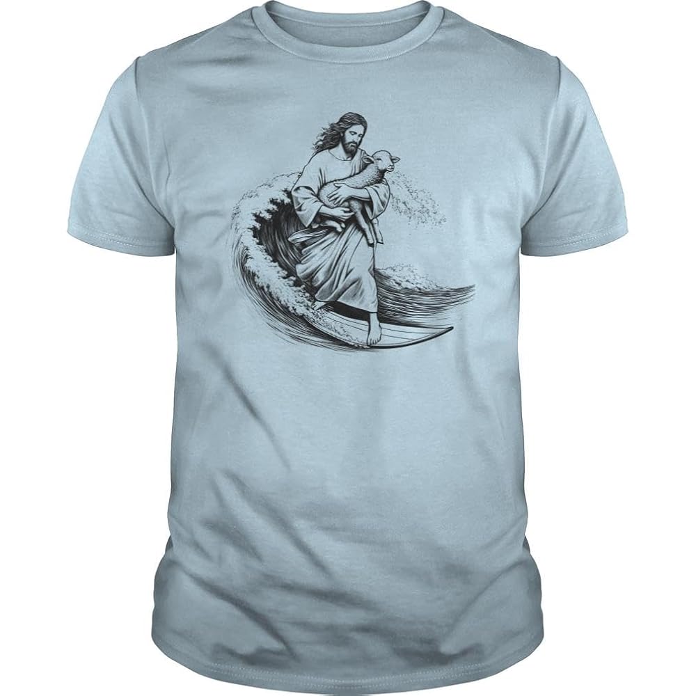Jesus Surfing Christian Surfer Unisex T-Shirt Light Blue