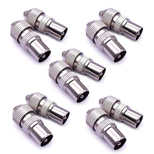 WANGCL 10 conectores y coaxiales de antena de TV de metal, 5 hembra y 5 machos, conectores de cable coaxial de antena de TV