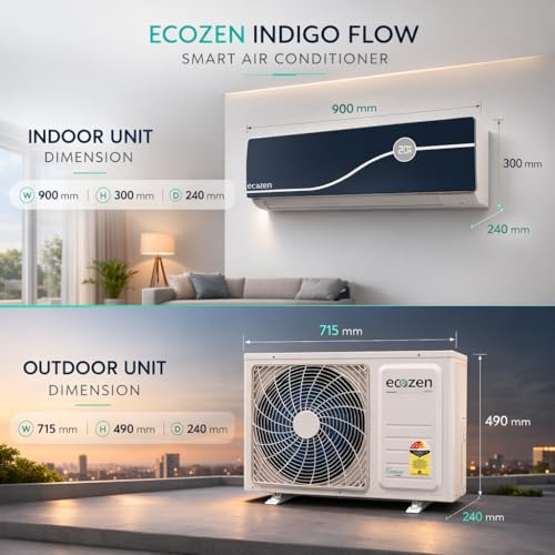 Image of Ecozen Smart Air Conditioner - 1.5 Ton Inverter AC with Intelligent Cooling and Smartphone App Control (Indigo Flow) - IDU-WSAC18310XE52VMA, ODU-WSAC18310XE52VMA