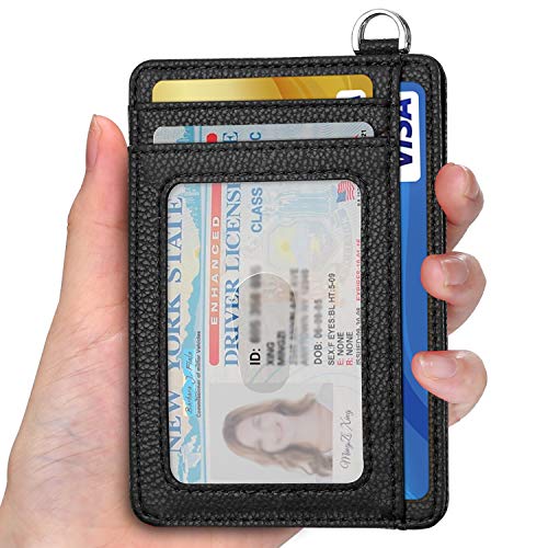 Image of Slim Credit Card Holder, 2 Pack RFID Blocking Wallets for Men & Women(Litchi Black & Ocean Blue)