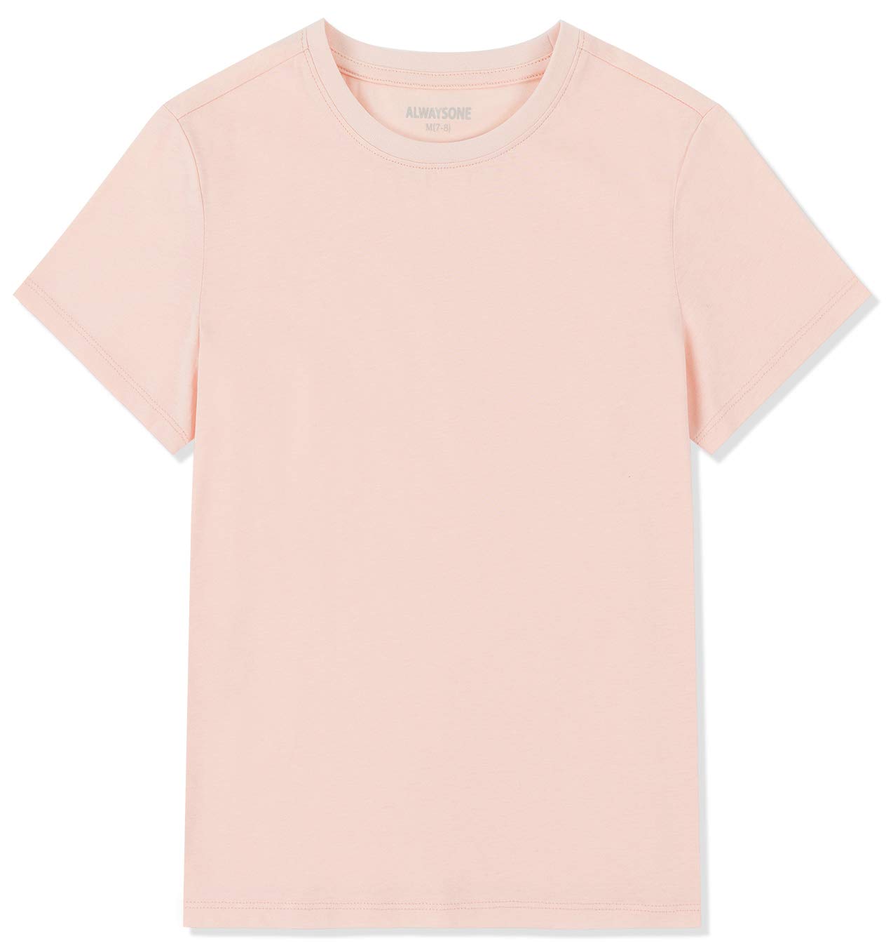 ALWAYSONE Kid's Short Sleeve T-Shirt Girls' Cotton Jersey Tee Crewneck Boys' T-Shirts Solid and Striped Tee Shirt 3-12 Years