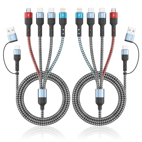 Jogrytece Multi Charging Cable, 6-in-1 USB A/C Cable with Dual Type-C/IP/Micro USB, (2Pack 5FT) Multi Chargers Cord for All Devices, Phone Charger Cord for iPhone 17/16/15/14, Galaxy, Android by Jogrytece - Used condition - US$12.44