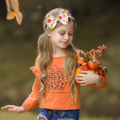 YanJie Thanksgiving Turkey Bows for Baby Girls Fall Headband Bows Thanksgiving Baby Hair Bow Girls Pumpkin Headband Hair Accessories Infant Toddler2