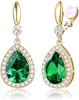 THUNARAZ Elegant Clip on Earrings for Women,Sparkling Teardrop Dangle Clip Earrings,Non-Pierced Rhinestone Cubic Zirconia Wedding Prom Jewelry 14K Gold and Silver Tone