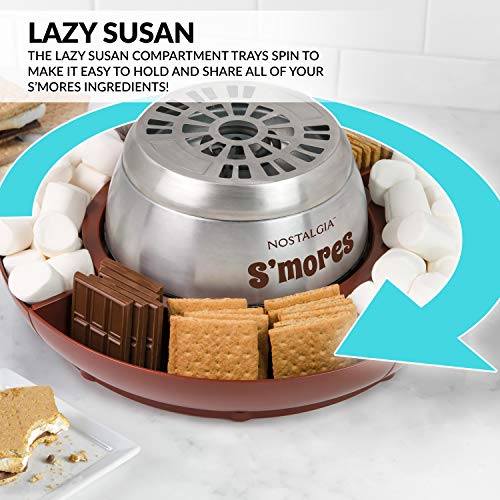 Nostalgia Lsm400 Indoor Electric Stainless Steel S'mores Maker With 4 Lazy Susan Compartment Trays For Graham Crackers, Chocolate, Marshmallows And 4 Roasting Forks #TOP2