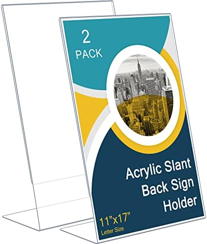 11 x 17 Inch Acrylic Sign Holder Acrylic Slant Back Sign Holder Display Stand Transparent Flyer Holder Plastic Document Display for Workers Teachers Office School Home Menu Desktop Supplies (2)