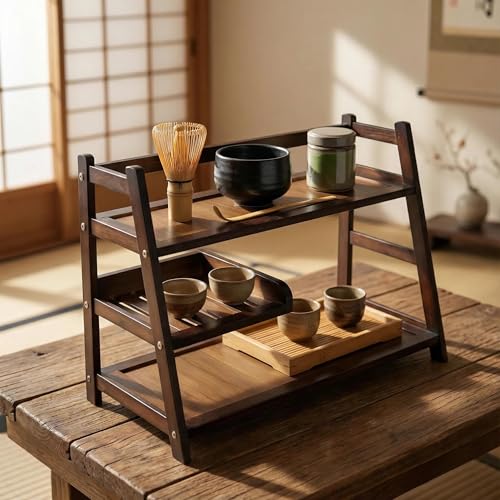 Lnncdsc 3 Tier Bamboo Matcha Station coffee station organizer Shelf