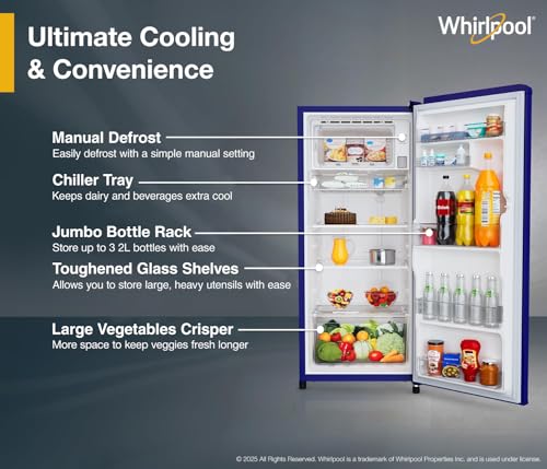 Image of Whirlpool 192 L 4 Star Icemagic Powercool Direct-Cool Single Door Refrigerator (215 IMPC PRM 4S SAPPHIRE MULIA-Z)