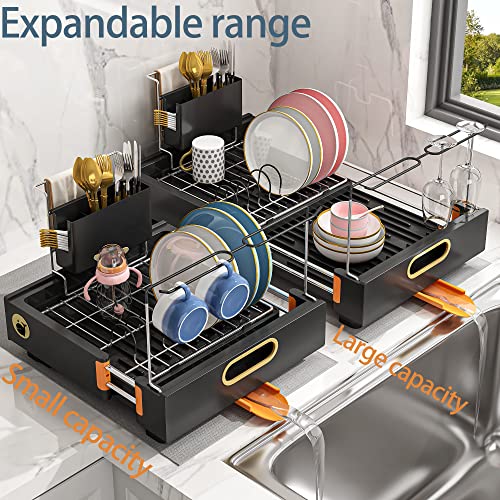 Slhsy Expandable Dish Drying Rack, With Swivel Spout Drainboard Set & Extra Drying Mat, Dish Racks With Wine Glass Holder & Utensil Holder, Kitchen Organization Gadgets & Decor, Gifts For Family #TOP5