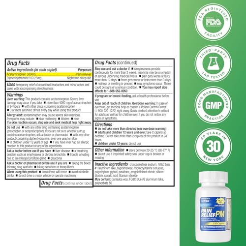 image for HealthA2Z® Extra Strength Pain Relief PM| Acetaminophen 500mg | Diphe