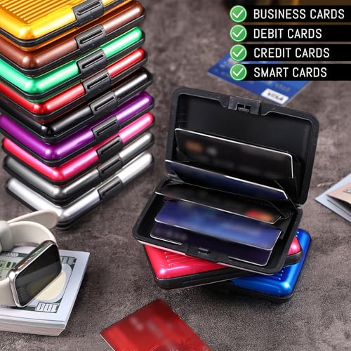 TaoBary 12 Pcs RFID Blocking Credit Cards Holder Mini Slim Aluminum Wallet Metal Business Card Case Credit wallet Protector ID Case for Women Men, Multicolor (Double Sided Stripes)4