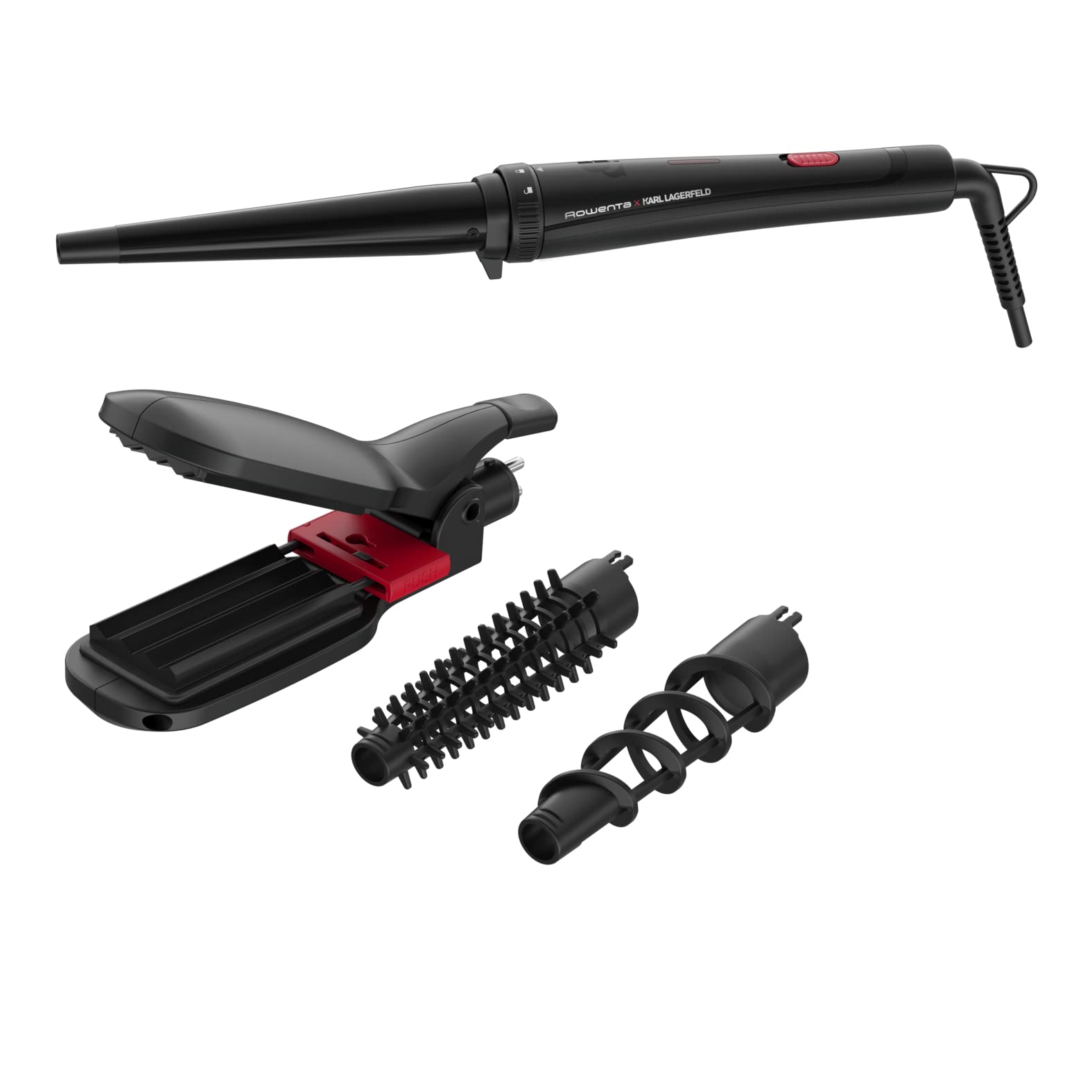 Rowenta x Karl Lagerfeld Looks Infinitos 9 in 1 CF422L- Haarglätter und Lockenstab, Lockenstab, heiße Haarbürste, Keramikbeschichtung, 190 °C, kalte Spitze