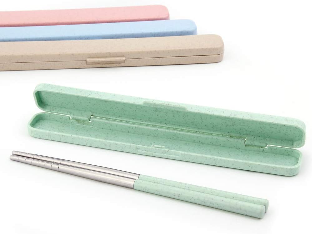 Portable Chopstick,ArderLive 18/8 Stainless Steel Chopstick with Case,Reusable Travel Utensil for Camping,Travel,Bento Box.(Clamshell Series，7.5in,Green）