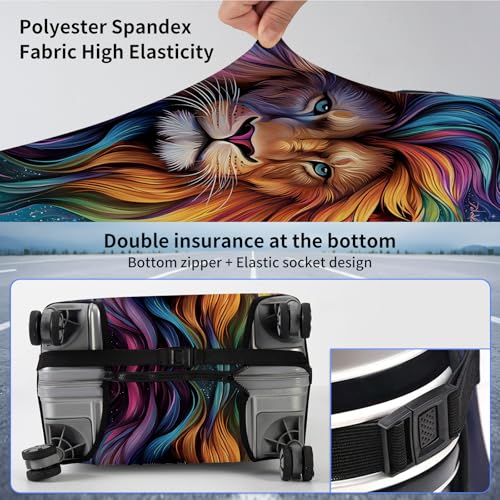 Suitcase Cover for Luggage 25-28 Inch, Washable Elastic Anti-Scratch Luggage Protector, Durable Zipper Baggage Cover with Handle Wrap, Travel Accessories for Suitcase,Majestic Colorful Lion3