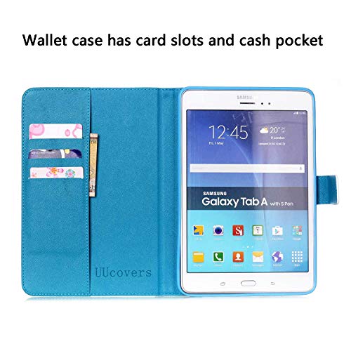 Uucovers For Samsung Galaxy Tab A 8.0 Inch 2015 Tablet Case Sm-T350/T355/P350/P355 Smart Pu Leather Folio Stand Wallet Shockproof Cover With Auto Wake/Sleep Card Pockets Magnetic Shell, Blue Tree Owl #TOP4
