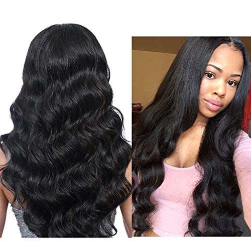 Elesty Loose Wave Synthetic Lace Front Wig Black Color Heat Resistant Fiber Hair Middle Part Pre Plucked Hairline Lace Wigs For Women