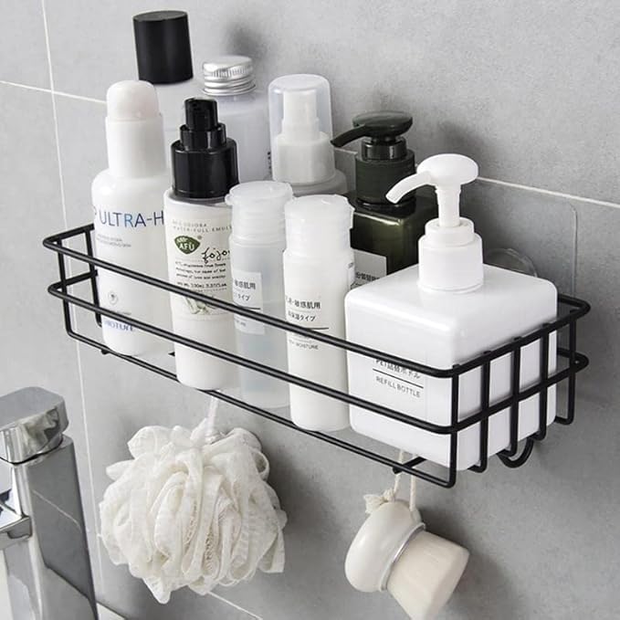 K.K.Villa K.K. Villa Bathroom Rack - Kitchen Storage Multipurpose Rack With Set Of 4 Hooks - Adhesive Metal Shelf (Black) (Bathroom And Kitchen Shelves With Hook) (B09WVVJ6S9) Amazon Price History, Amazon Price Tracker