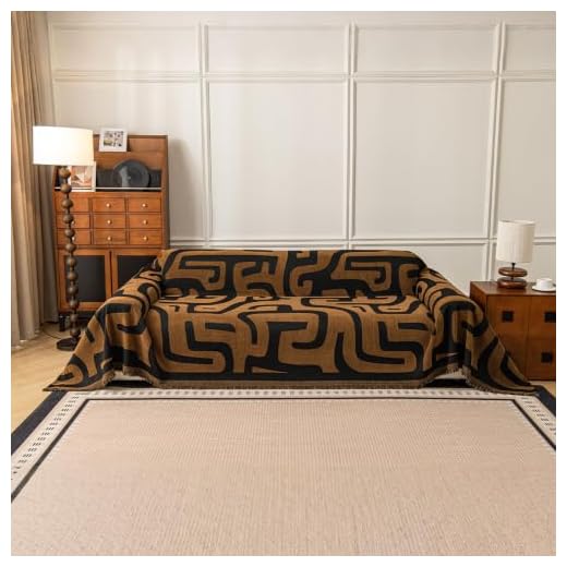 VClife XXL Couch Cover - Vintage Brown Black Geometry Pattern, 71 x 150
