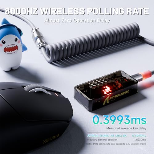 Image of ATTACK SHARK X8 Ultra Wireless Gaming Mouse, 42000 DPI PAW3950MAX Sensor, 8000Hz Polling Optical Nordic 52840 Tri-Mode 2.4G /BT /Wired, 55g Lightweight Big Hand Ergonomic Mouse with Coiled Cable-Black