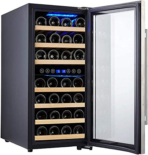 Kalamera Weinkühlschrank 2 Zonen, Edelstahl Glastür, 33 Flaschen(bis zu 310 mm Höhe), 100 Liter, Zwei Temperaturzonen 5-10°C/10-18°C, Freistehend, KRC-33BSS – Bild 5