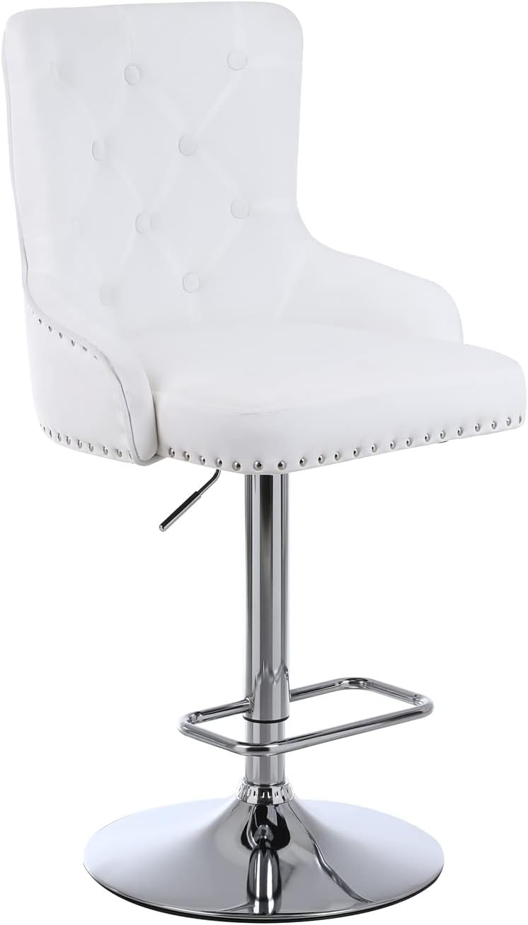 BEEY Bar Stool Chairs Velvet Counter Height Stool Chair White Kitchen Bar High Chair Swivel Adjustable Swivel Barstools with Footrest for Counter, Kitchen Island and Home