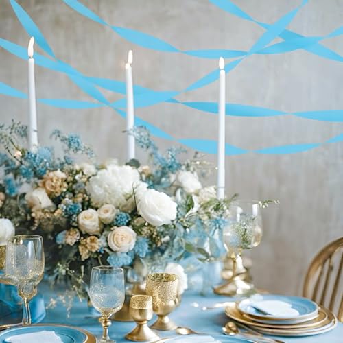 Image of 8 Rolls Crepe Paper Streamers, Sky Blue Streamers Party Decorations for Baby Shower Birthday Gender Reveal Under The Sea Party