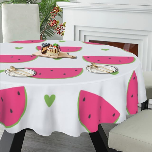 Miniatura 5 de Mantel redondo de sandía, decoración de primavera y verano, mantel blanco, lavable, resistente a las arrugas, para el hogar, cocina, comedor,