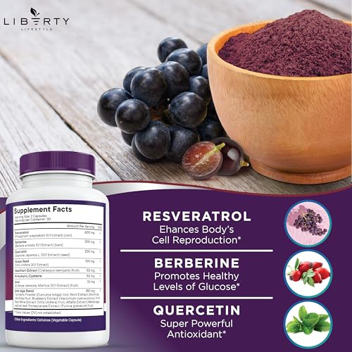 resveratrol berberine grape seed extract quercetin polyphenol supplement for women and men with noni extract n-acetyl cysteine acai extract - 2-pack