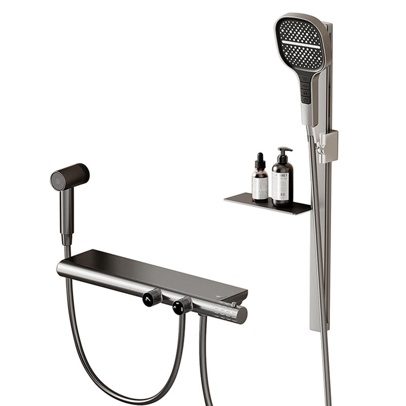 SWENEEN Brass Thermostatic Shower System With 3 Function Slide Bar Wall Mounted Tub Faucet Combo Set Including Handheld Spray And Tub Spout Bidet Included,Gold