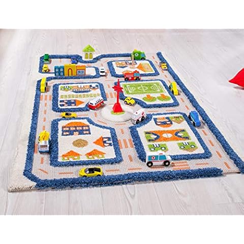 IVI Thick 3D Childrens Play Mat & Rug in A Colorful Town Design for Kids with Soccer Field, Car Park & Roads, Blue, 32 x 45 inches Cover