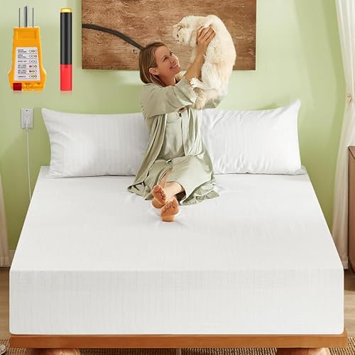 Grounding Sheets, 90% Viscose Derived from Bamboo & 10% Silver Fiber Grounded Bed Sheets, Deep Pocket Grounding Fitted Sheet Cooling Sheets - Cream White, 77