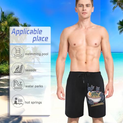 Japanese Ramen Noodles Cat Lover Mens Swim Trunks Boys Quick Dry Board Shorts with Mesh Lining 5