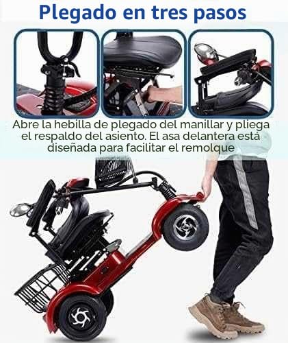 SKORDO Scooter de movilidad de 4 ruedas, dos plazas, 380 W, resistente, para personas mayores y adultos, capacidad de 200 kg, 48 V, 20 Ah, portátil, plegable, para ancianos, iluminación LED completa