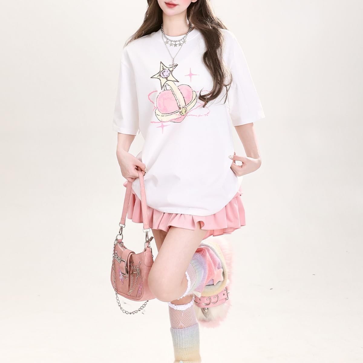 Harajuku Women's Round Neck Casual Short Sleeve Cute Y2K Aesthetic Heart Graphic Loose Women's T-Shirt - Image 4