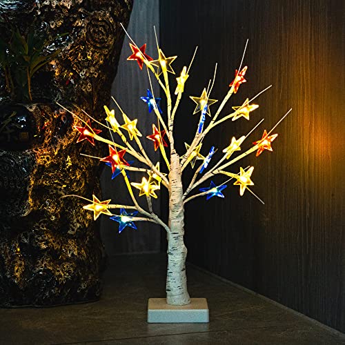 Dazzle Bright 2 Pack Christmas Decorations Tree With Star Lights Table Decor, Home Decor Room Decor 24 Led Red White And Blue Battery Operated Xmas Tree Lights #TOP5