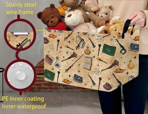 Image of Large Kids Book Basket Foldable Nursery Baby Storage Bin Collapsible Box Organizer Magic Bedroom Decor (Retro)
