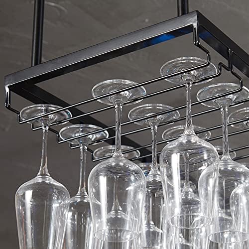 Adjustable Height Black Industrial Glass Wine Bottle Holder Stylish Hanging Goblet Rack for Kitchen & Bar Space Saving Wine Storage & Display Solution