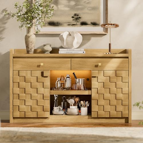 STO'SENSE 55' Sideboard Buffet Cabinet with Charging Station & LED Light, Coffee Bar Cabinet with...