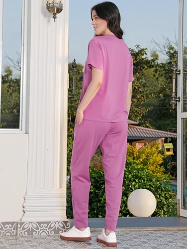 Image of ZEYO Night Suit for Womens Typography Printed Cotton Night Dress of Top and Joggers