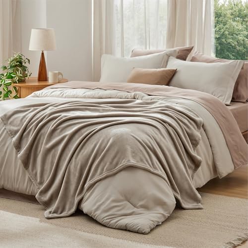 Image of Bedsure Twin Comforter Set Beige, 6 Pieces Prewashed Twin Size Bed in a Bag with Soft Fleece Bed Blanket, Down Alternative Bedding Set for All Seasons, Sheets, Pillowcase & Sham