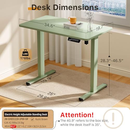 Image of JOY worker Small Electric Standing Desk, 35 inch x 20 inch Whole Piece Height Adjustable Desk with Memory Controller, Green Sit to Stand Workstation for Home Office