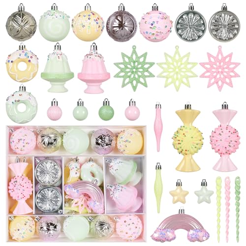 RoseCraft Christmas Ball Ornaments Set, 45 Pack Macaroon Colorful Pastel Candy...