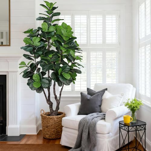 7FT Artificial Fiddle Leaf Fig Tree for Home Decor, Realistic Faux Plants Indoor Ficus Lyrata Trees...