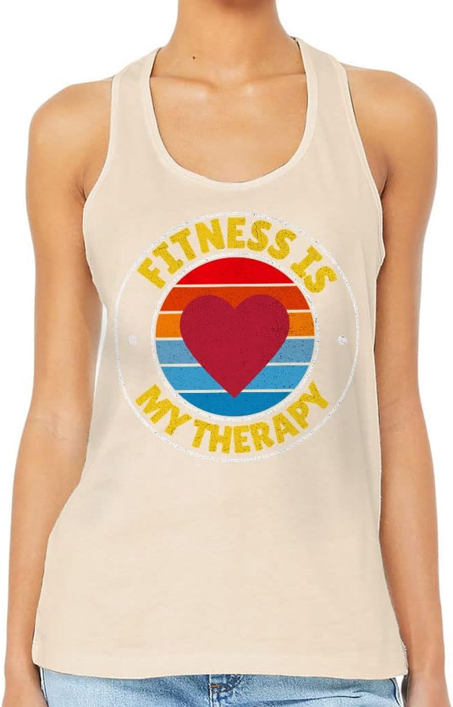 Fitness is My Therapy Women's Racerback Tank - Retro Design Tank Top - Themed Workout Tank
